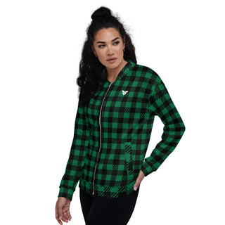 Women's Bomber Jacket - Green Checked